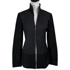 Ming Wang Jacket Size‎ Small Black Tailored Open Crochet Knit Sleeves Minimalist